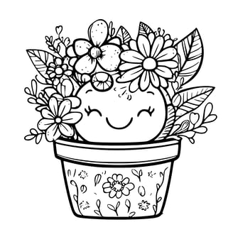 kleurplaat van kawaii bloempot lente