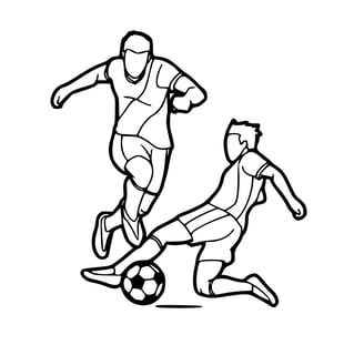 Een kleurplaat van twee voetballers en een bal