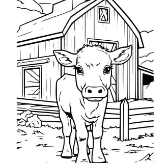 koe kleurplaat met boerderij