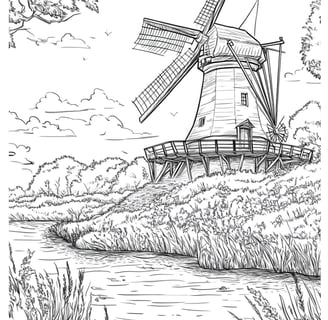 landschap van een molen kleurpaat