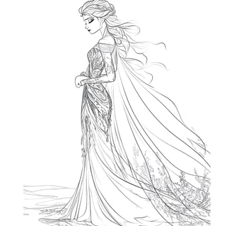Mooie kleurplaat Elsa in jurk uit Frozen