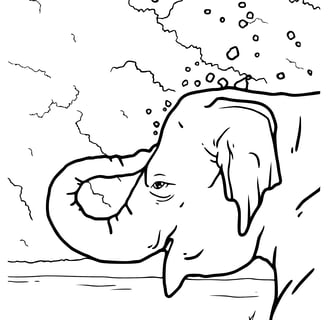 Kleurplaat van een olifant met water