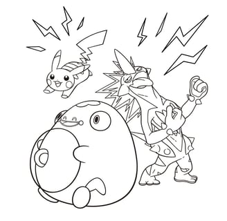 Kleurplaat van verschillende pokemon, pikachu