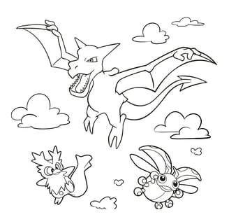 Kleurplaat van vliegende pokemon
