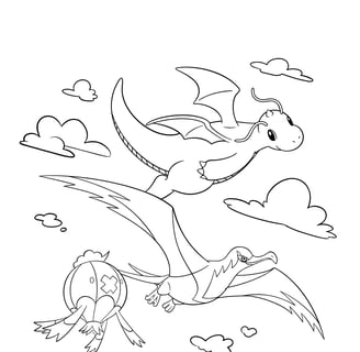 Kleurplaat van vliegende pokemon