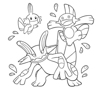 Kleurplaat van drie vis pokemon