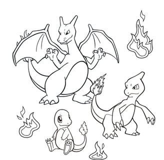 Kleurplaat van Charizard en Charmader