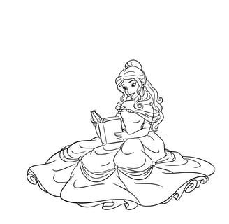 Prinses Belle leest een boek kleurplaat