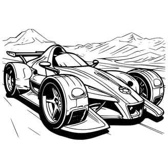 Kleurplaat van een race auto in de bergen