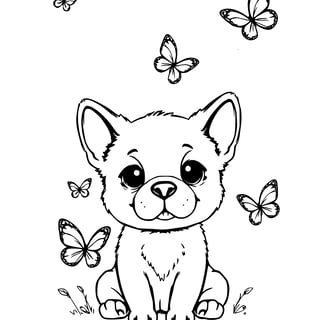 mooie kleurplaat van een schattige puppy met vlinders