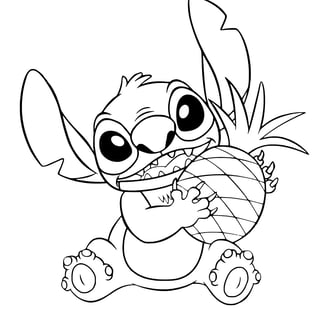 kleurplaat van stitch met een ananas