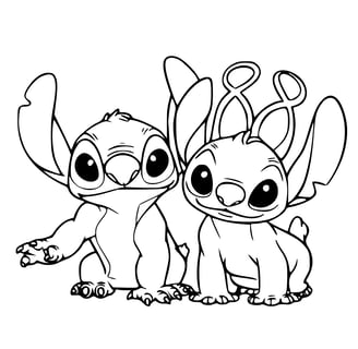 Kleurplaat van Stitch met Angel