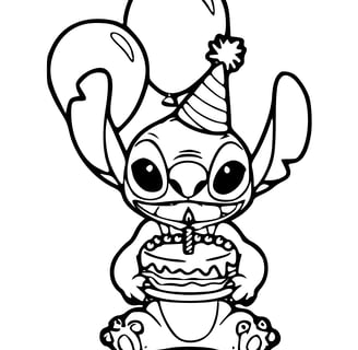kleurplaat van stitch die jarig is