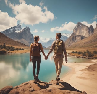 a man and a woman walking on a beach