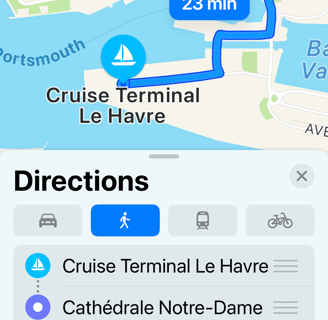 Google Map directions from Cruise Terminal to Cathedral