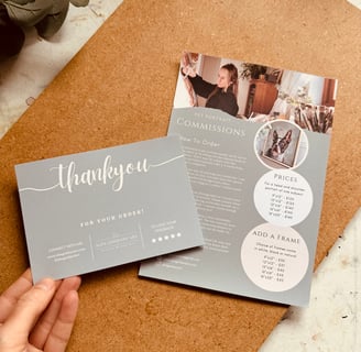 The flyers and thank you cards I use