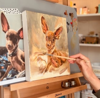 Stretched cotton or linen canvas is my preferred painting surface
