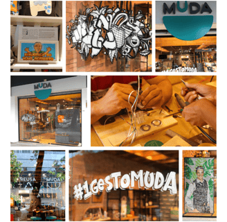 Mosaico com diversas imagens da loja Muda Comércio Sustentável.