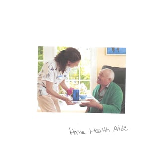 a home health aide and a client in a home.