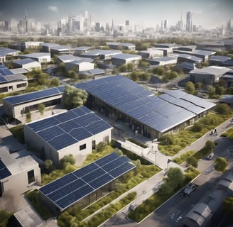 a cityscape of a city with a lot of solar panels