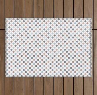 Brown, Dusty Blue & White Polka Dot Minimalist Pattern Outdoor Rug BY Mash Mash