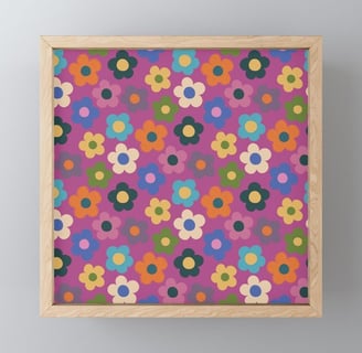 Bright Floral on Pink - Vibrant and Playful Mini Art Print BY Mash Mash