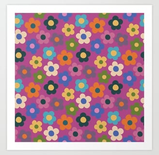 Bright Floral on Pink - Vibrant and Playful Art Print BY Mash Mash