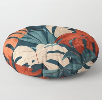 Tropical Harmony: Vibrant Monstera Leaves Floor Pillow BY Mash Mash