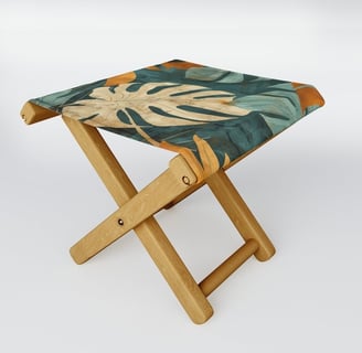 Autumn Twilight: Tropical Leaves in Rust and Teal Folding Stool BY Mash Mash