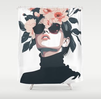 Garden Dreamscape - Floral Woman Portrait Shower Curtain BY Fresh Wave Lab