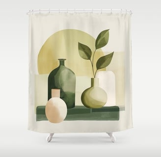 Minimalist Vases with Delicate Plant Shower Curtain BY Fresh Wave Lab