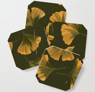 Golden Autumn Ginkgo Leaves Coaster BY Mash Mash