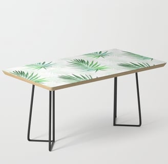 Tropical White Green Palm Leaves Coffee Table BY NdesignTrend