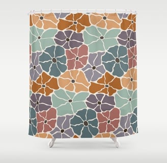 Groovy Retro Floral Pattern Shower Curtain BY Mash Mash