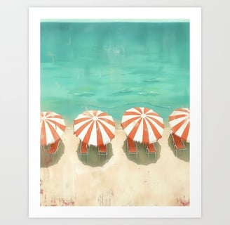 Summer Bliss: Beach Umbrellas by the Turquoise Sea Art Print BY Mash Mash