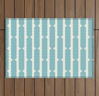 Scalloped Stripes: Aqua Minimalist Pattern Outdoor Rug BY Mash Mash
