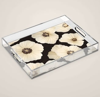 Elegant Cream Floral Pattern Acrylic Tray BY Mash Mash