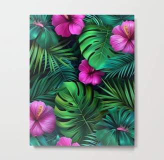 Vibrant Green and Pink Tropical Floral Pattern Metal Print BY Mash Mash