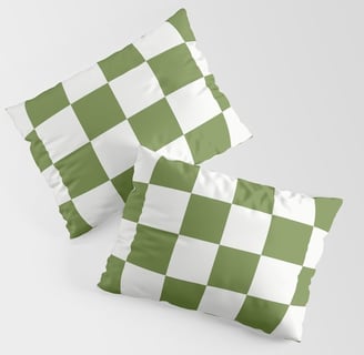 Olive Green and White Checkered Pattern - Bold and Natural Design Pillow Sham by Mash Mash