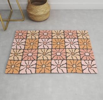 Groovy Retro Floral Pattern in Pastel Pink, Orange & Beige Palette Rug BY Mash Mash