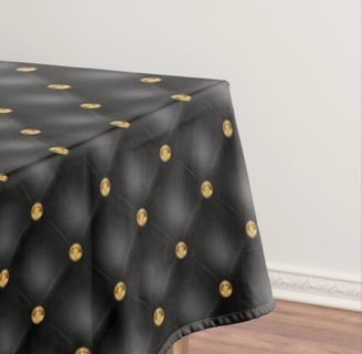 Elegant Gold Diamond Tufted Black Tablecloth |  by MIGNED