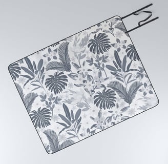 Tropical Gray Floral Greenery Picnic Blanket BY NdesignTrend