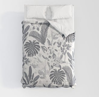 Tropical Gray Floral Greenery Comforter BY NdesignTrend