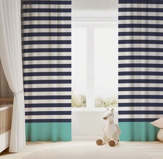 Navy Blue and Aqua Chic Stripes Blackout Curtains by SweetZoeShop