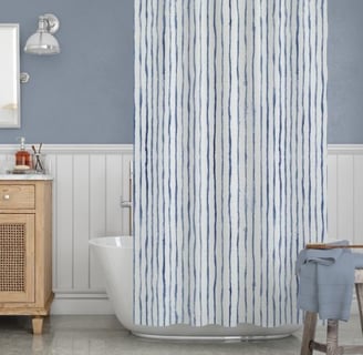 Watercolor Blue White Painted Striped Beach Decor Shower Curtain  |  by LuxuryBy