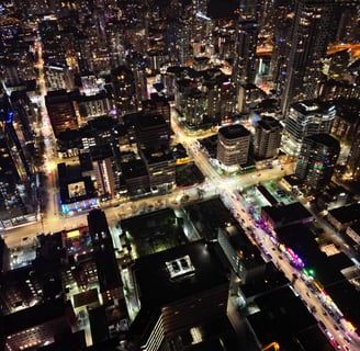 a cityscape of a city at night