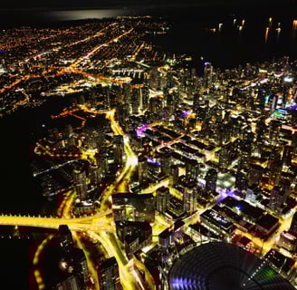 a cityscape of a city at night