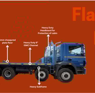 MS Engg Works Rigid Flatbed Body for coils, machinery, and cement bags.