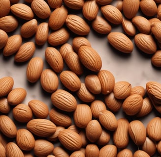 A close-up view of a pile of mixed nuts and seeds, including almonds, walnuts, and other unidentified varieties. The nuts have a natural, earthy texture and color, ranging from light beige to dark brown.