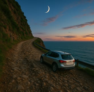 Dream Interpretation Image of a car driving on a rocky road near a cliff